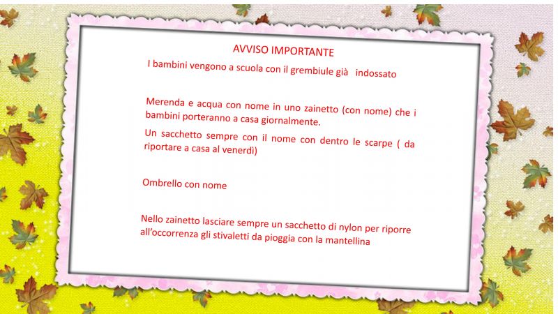 avviso scuola infanzia 13 setttembre