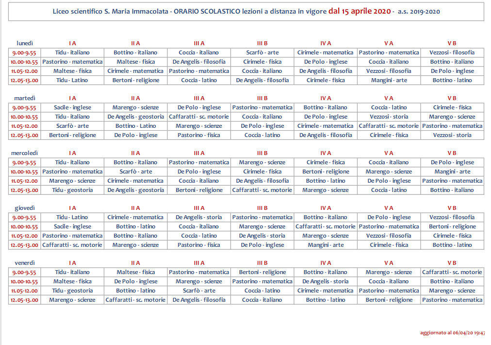 orario liceo dal 15 aprile